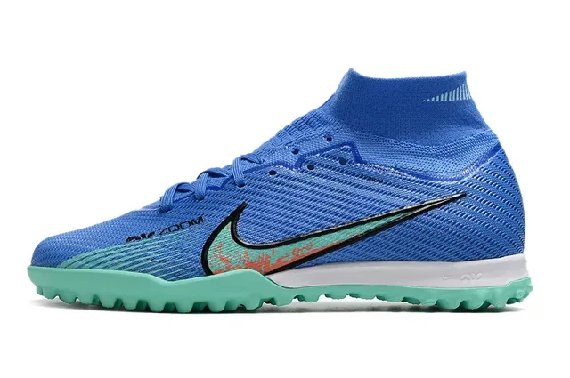 Nike Chaussures de Football Turf Upper en Maille Bleu Vert Haut de Coupe avec Studs Coniques 6