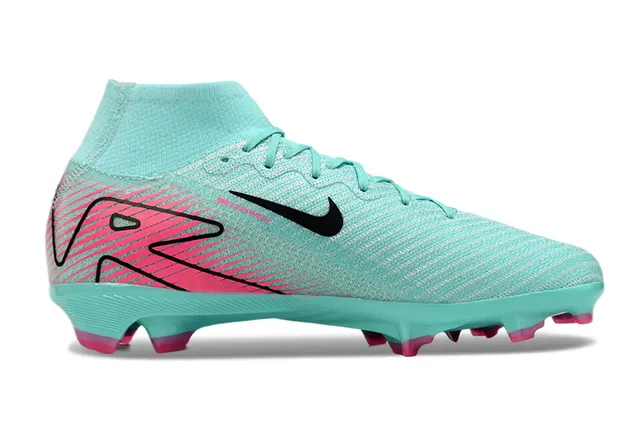 Nike Blue Pink High-Cut Knit Upper Aqua And Color Blocking Firm-Ground Soccer Shoes 7