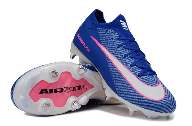 Nike Chaussures de football avec upper en maille bleu rose, col avec ajustement dynamique, pour terrain ferme 3