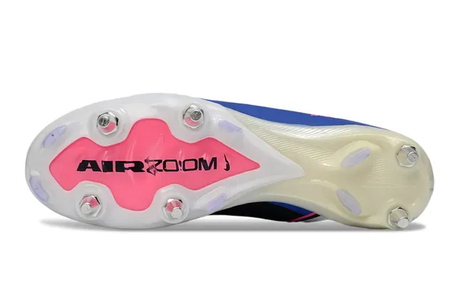 Nike Chaussures de football avec upper en maille bleu rose, col avec ajustement dynamique, pour terrain ferme 5