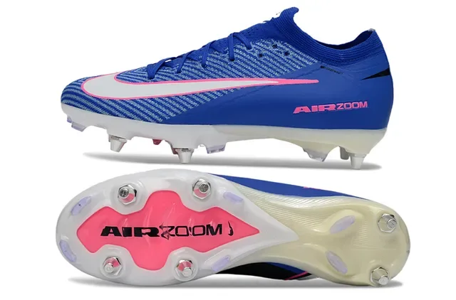Nike Chaussures de football avec upper en maille bleu rose, col avec ajustement dynamique, pour terrain ferme 6
