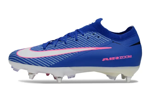 Nike Chaussures de football avec upper en maille bleu rose, col avec ajustement dynamique, pour terrain ferme 8