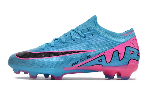 Nike Blue Pink Low-Cut Sock-Fit Upper Flyknit Construction Firm-Ground Soccer Shoes 8