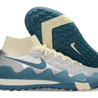 Nike Blue Silver Wavy Layered Midsole Sock-Fit Collar Sneakers
