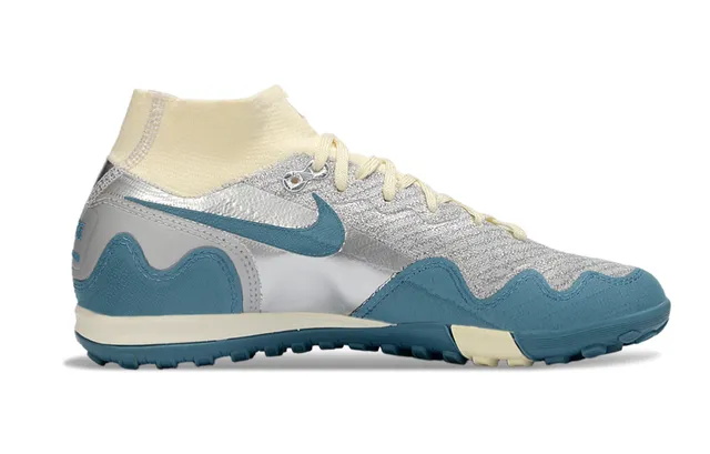 Nike Blue Silver Wavy Layered Midsole Sock-Fit Collar Sneakers 4