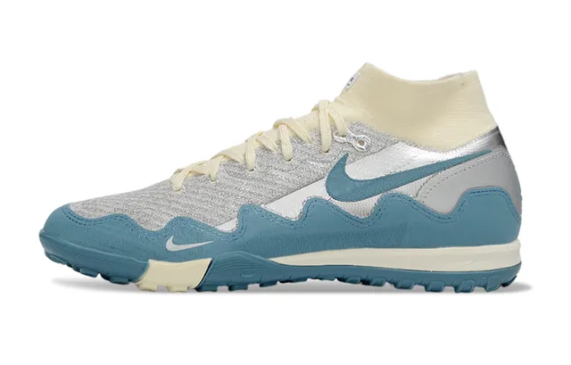 Nike Blue Silver Wavy Layered Midsole Sock-Fit Collar Sneakers 5