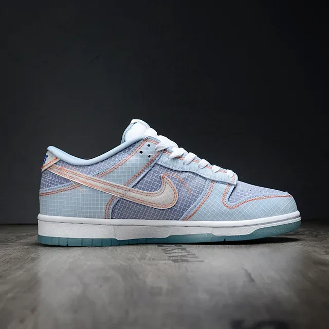 Nike Blue White Grid-Patterned Mesh Upper Contrast Peach Stitching Lifestyle Sneakers 6