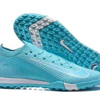Nike Blue White Knit Upper Low-Cut Sock-Fit Collar Turf Soccer Shoes