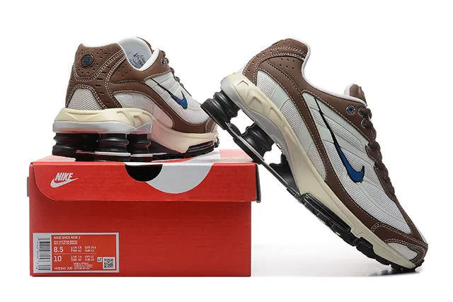 Nike Brown White Layered Mesh And Synthetic Upper Visible Shox-Style Heel Cushioning Pods Lifestyle Sneakers 2
