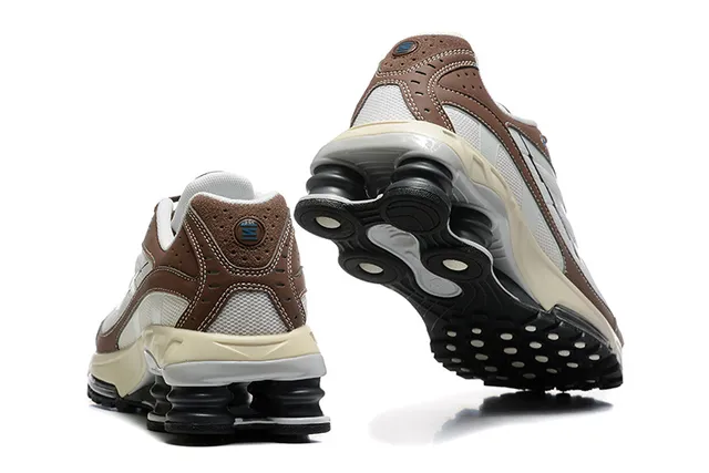 Nike Brown White Layered Mesh And Synthetic Upper Visible Shox-Style Heel Cushioning Pods Lifestyle Sneakers 3
