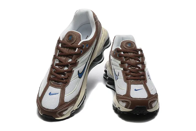 Nike Brown White Layered Mesh And Synthetic Upper Visible Shox-Style Heel Cushioning Pods Lifestyle Sneakers 4