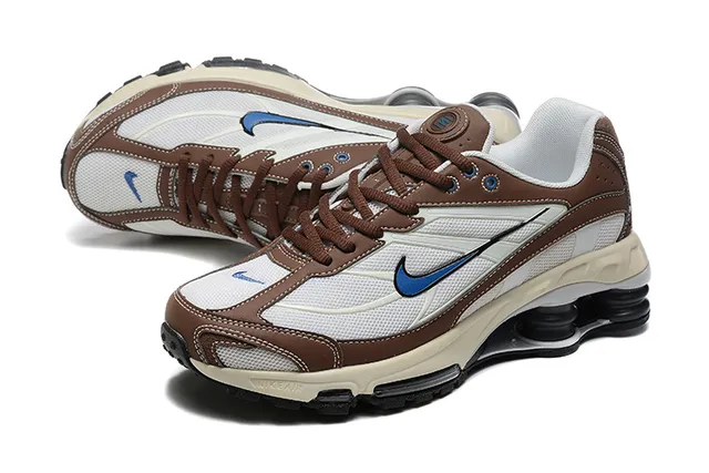 Nike Brown White Layered Mesh And Synthetic Upper Visible Shox-Style Heel Cushioning Pods Lifestyle Sneakers 5
