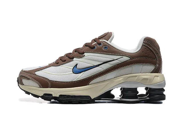 Nike Brown White Layered Mesh And Synthetic Upper Visible Shox-Style Heel Cushioning Pods Lifestyle Sneakers 6