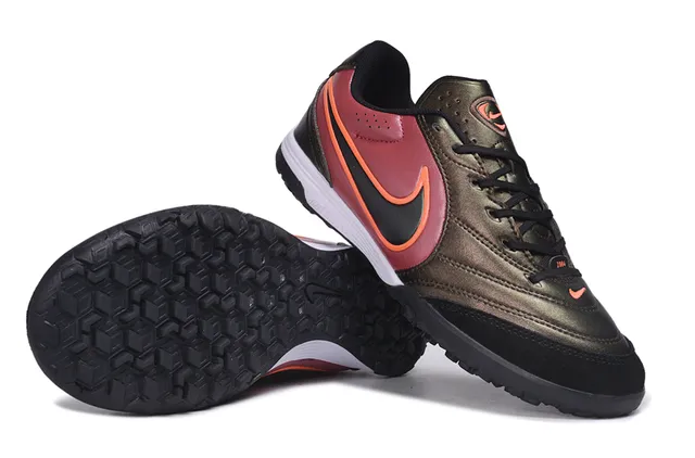 Nike Chaussures de football en pelouse artificielle couleur bordeaux orange, à lacets, à talon bas 3