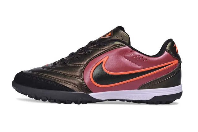 Nike Chaussures de football en pelouse artificielle couleur bordeaux orange, à lacets, à talon bas 5