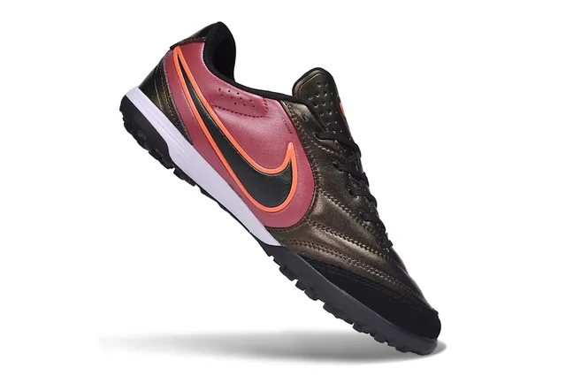 Nike Chaussures de football en pelouse artificielle couleur bordeaux orange, à lacets, à talon bas 7