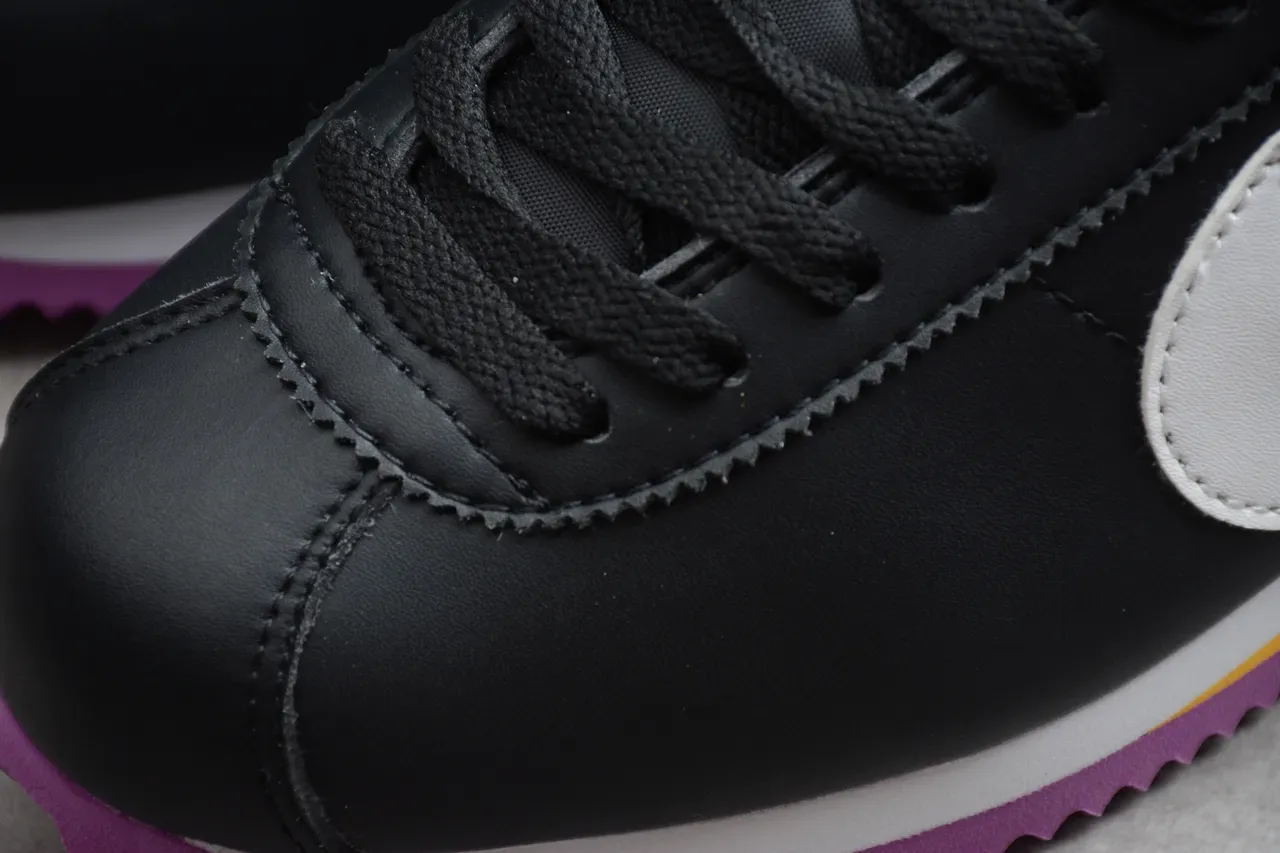 Nike Cortez Black White Yellow Purple Lifestyle Sneakers 5