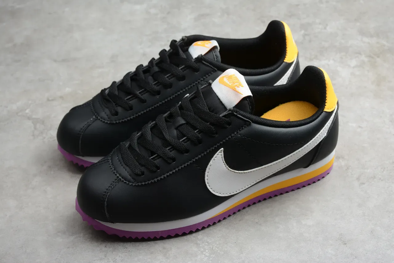 Nike Cortez Black White Yellow Purple Lifestyle Sneakers 6