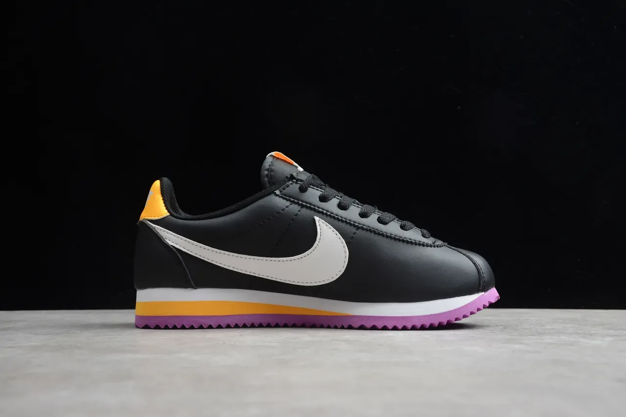 Nike Cortez Black White Yellow Purple Lifestyle Sneakers 10