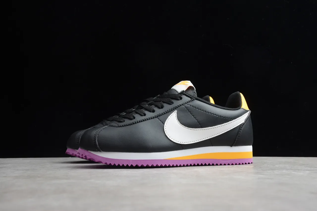 Nike Cortez Black White Yellow Purple Lifestyle Sneakers 11