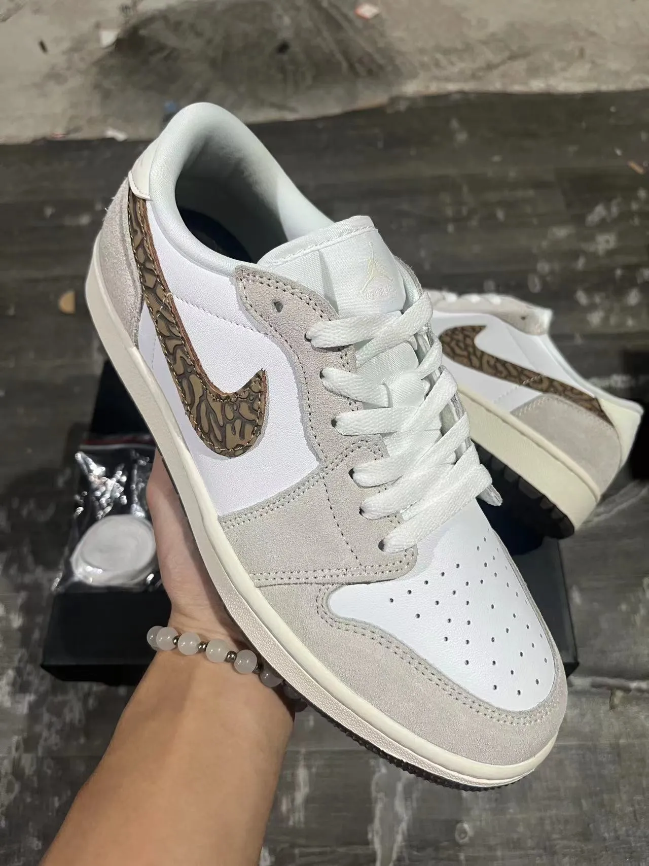 Nike Dunk Low Elephant Print White Gray Lifestyle Sneakers 2