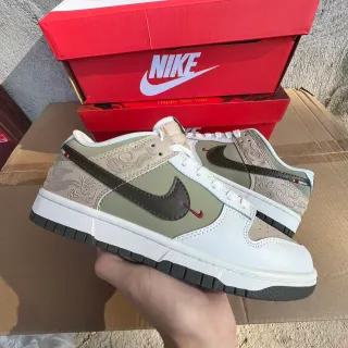 Nike Dunk Low Olive Beige Embroidered Wave Motif Lifestyle Sneakers