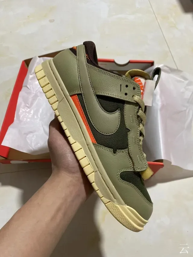 Nike Dunk Low Olive Green Orange Accent Lifestyle Sneakers 4