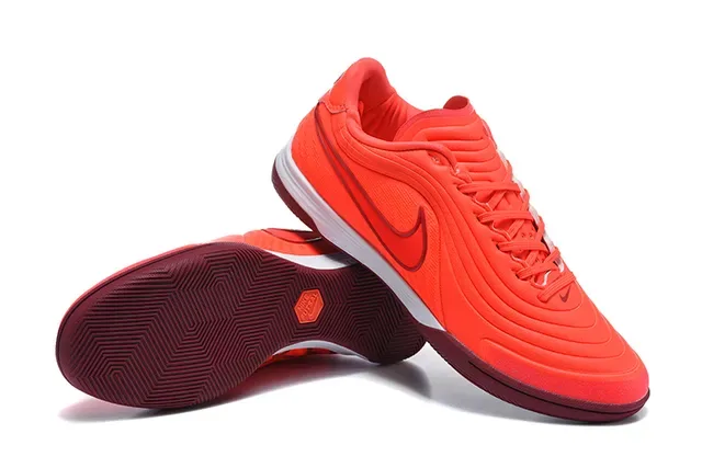 Nike Futsal Orange Burgundy Low-Top Wave-Patterned Upper Indoor Soccer Shoes 7