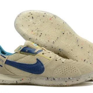 Nike Gato Beige Blue Low-Top Perforated Suede-Mesh Upper Indoor Soccer Shoes