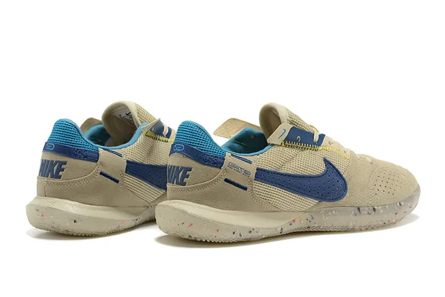 Nike Gato Chaussures de foot indoor Beige Bleu low top avec upper perforé suede-mesh 2