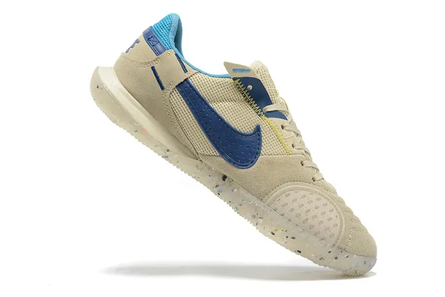 Nike Gato Chaussures de foot indoor Beige Bleu low top avec upper perforé suede-mesh 5