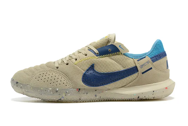 Nike Gato Chaussures de foot indoor Beige Bleu low top avec upper perforé suede-mesh 7