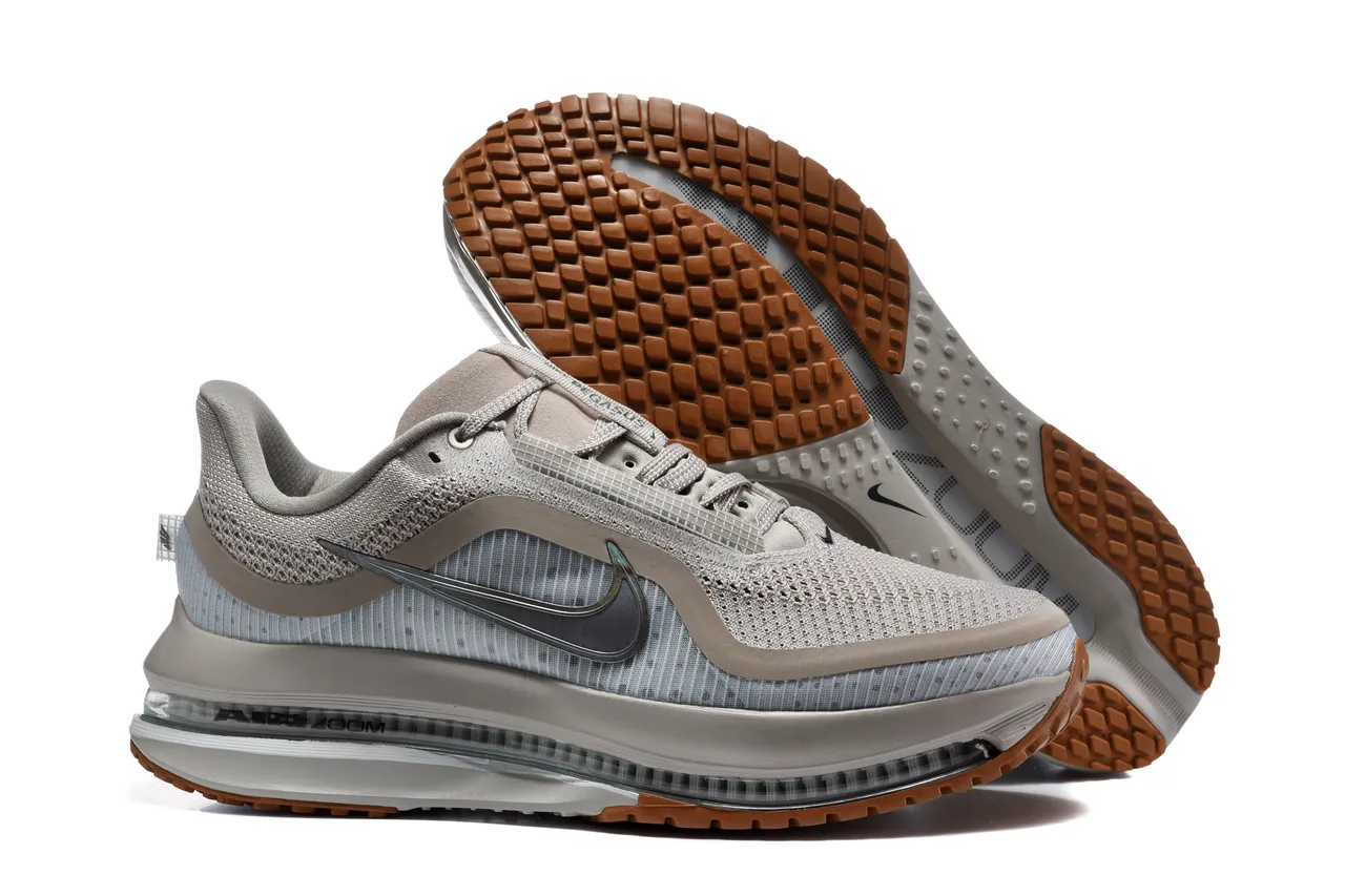 Nike Gray Beige Engineered Mesh Upper Full-Length Air Zoom Unit Running Shoes 5