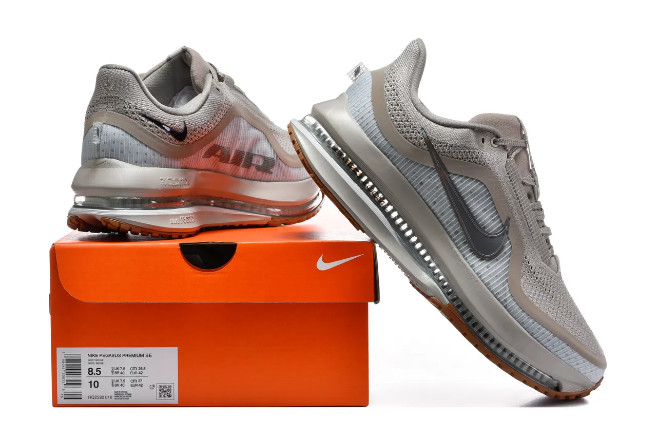 Nike Gray Beige Engineered Mesh Upper Full-Length Air Zoom Unit Running Shoes 8