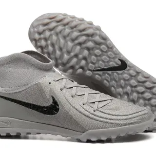 Nike Gray Black Sock-Fit Collar Flyknit Upper Turf Soccer Shoes