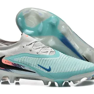 Nike Gray Blue Low-Cut Sock-Fit Collar Textured Knit Upper Firm-Ground Soccer Shoes