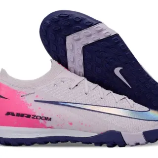 Nike Gray Pink Knit Upper Iridescent Swoosh Turf Soccer Shoes