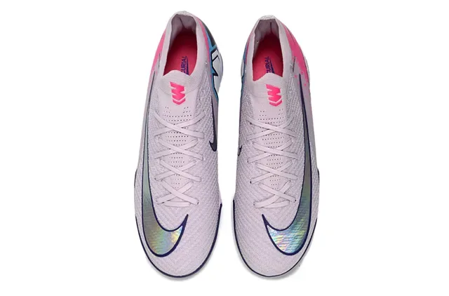 Nike Gray Pink Knit Upper Iridescent Swoosh Turf Soccer Shoes 2
