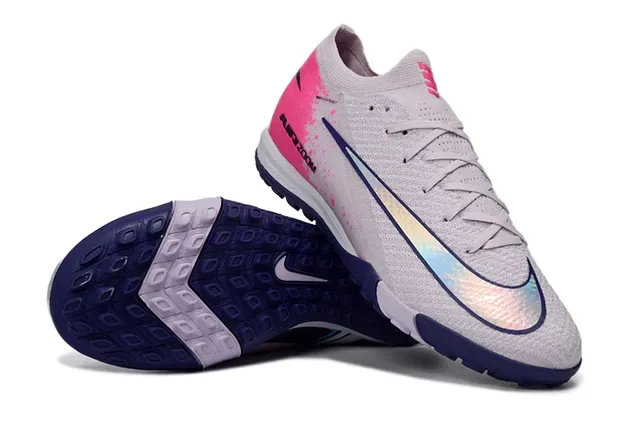 Nike Gray Pink Knit Upper Iridescent Swoosh Turf Soccer Shoes 3
