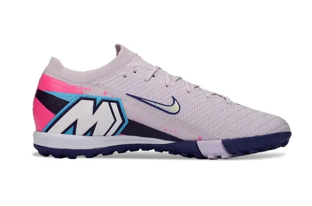 Nike Gray Pink Knit Upper Iridescent Swoosh Turf Soccer Shoes 7