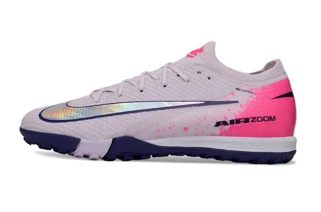 Nike Gray Pink Knit Upper Iridescent Swoosh Turf Soccer Shoes 8