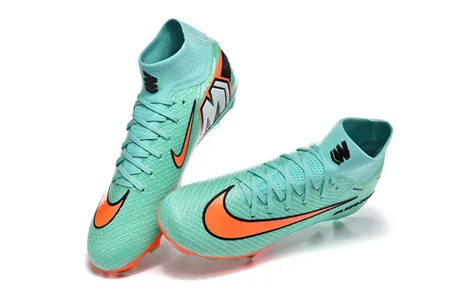 Nike Verde Laranja Alto Corte Superior Flyknit Construção Solo Firme Sapatos de Futebol 2