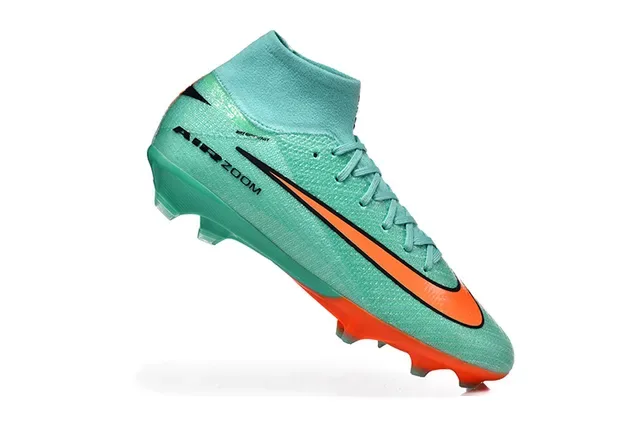 Nike Verde Laranja Alto Corte Superior Flyknit Construção Solo Firme Sapatos de Futebol 3