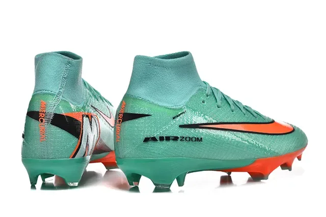 Nike Verde Laranja Alto Corte Superior Flyknit Construção Solo Firme Sapatos de Futebol 4