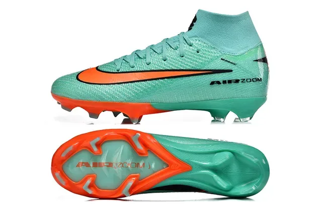 Nike Verde Laranja Alto Corte Superior Flyknit Construção Solo Firme Sapatos de Futebol 5