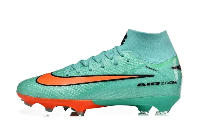 Nike Verde Laranja Alto Corte Superior Flyknit Construção Solo Firme Sapatos de Futebol 6