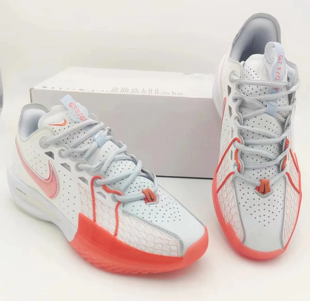 Nike GT3 White Orange Perforated Mesh Cage Basketball Shoes 2