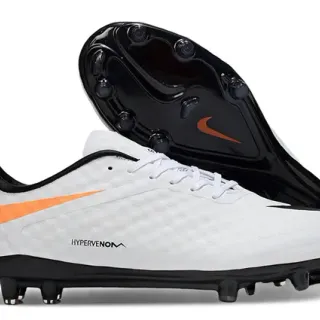 Nike Hypervenom White Orange Low-Cut Synthetic Upper Textured Forefoot Firm-Ground Soccer Shoes