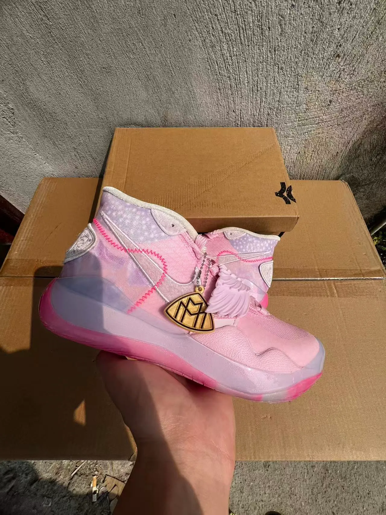 Nike KD Pink Purple High-Top Silhouette Layered Mesh And Synthetic Upper Basketball Shoes 3
