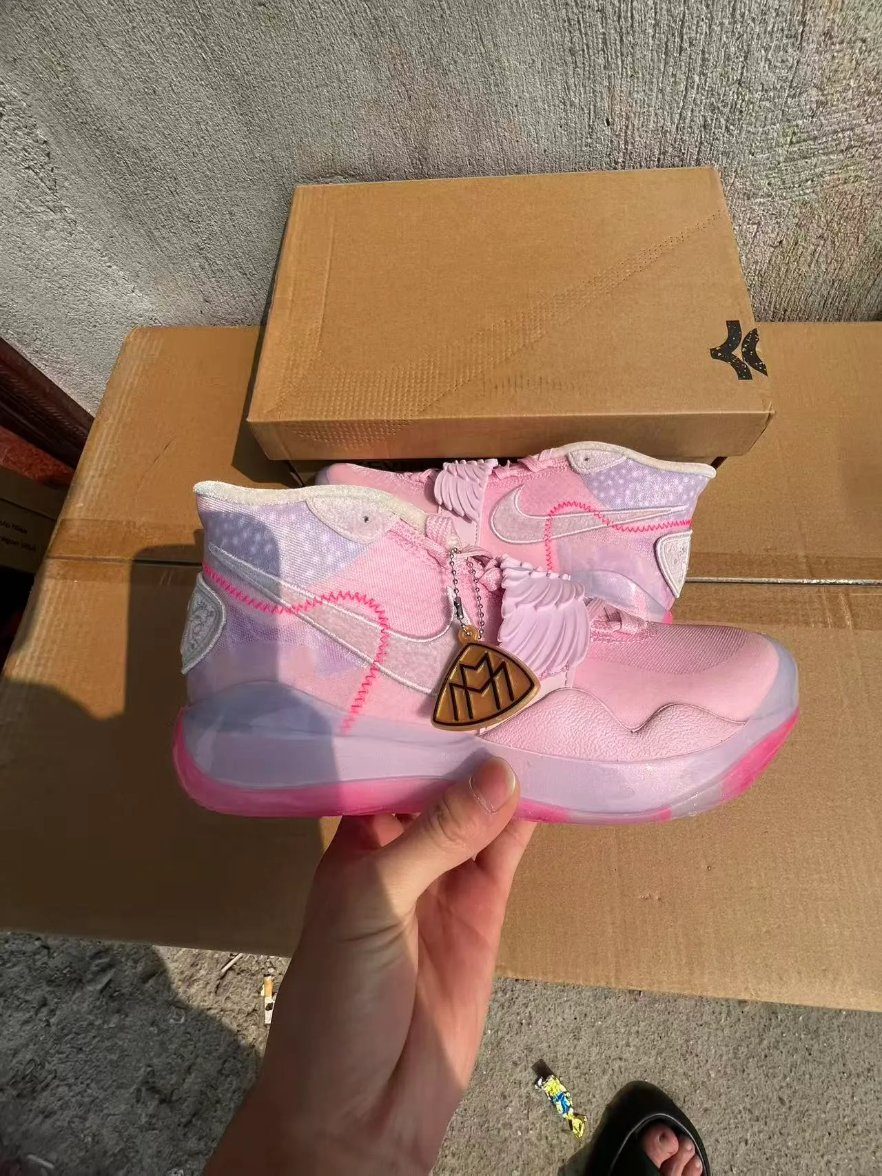 Nike KD Pink Purple High-Top Silhouette Layered Mesh And Synthetic Upper Basketball Shoes 8